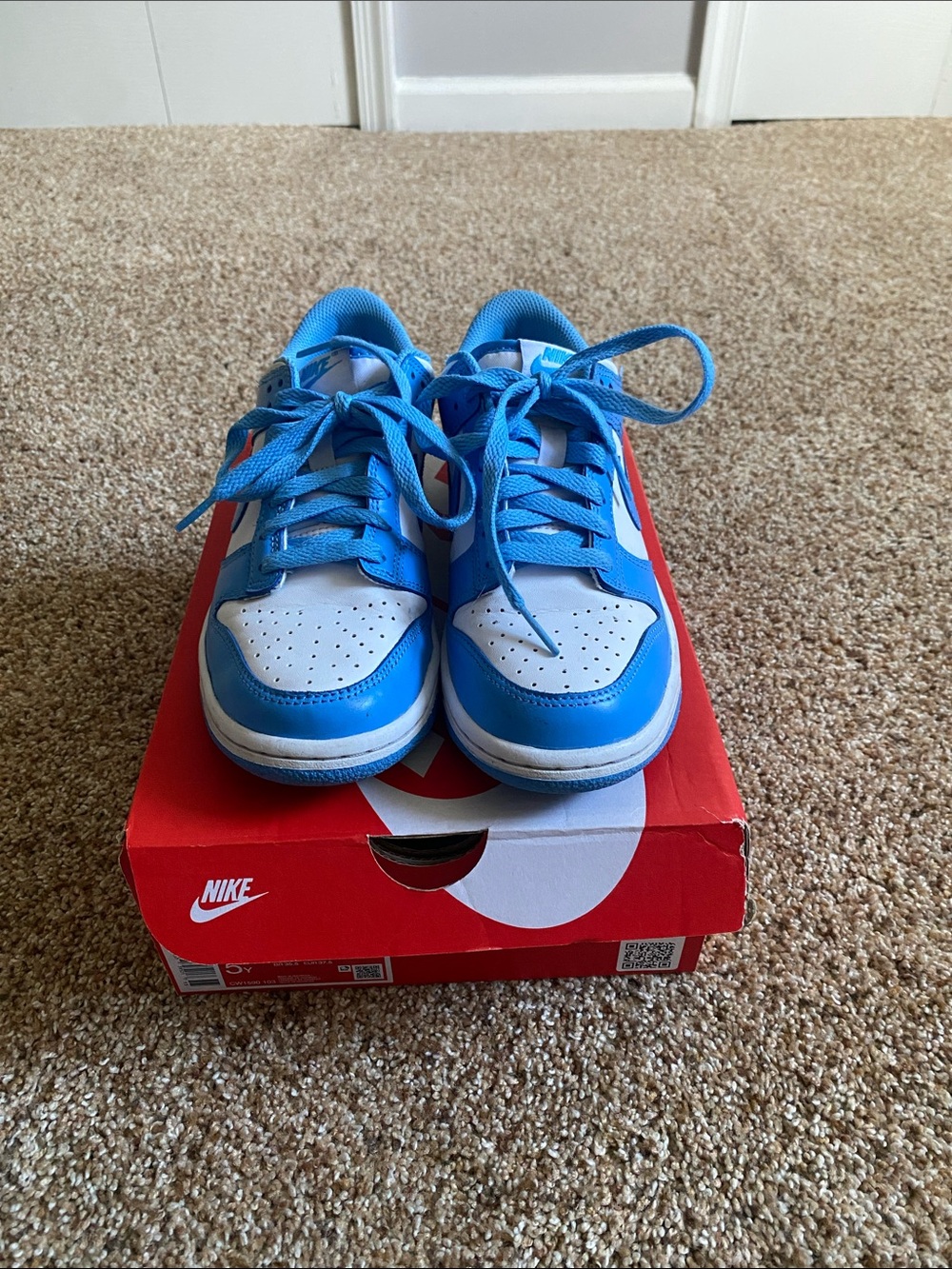 Nike Kids Blue and White Low-Top Sneakers with Red Accent